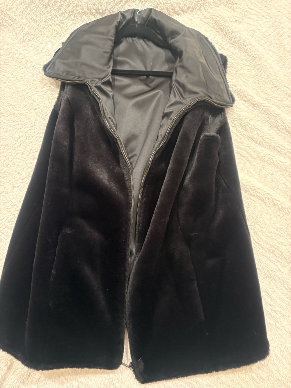 Dennis Basso Black Faux Fur Reversible Zip Vest XL Luxe Cozy Glam